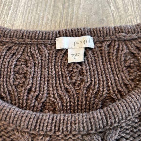 Pure Jill Sweater Women’s Medium Brown Wool Blend Cable Fisherman Knit Pullover. - Picture 6 of 10
